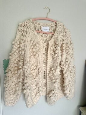 Chicwish Cream Chunky Pom-Pom Knit Cardigan